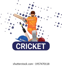 Ipl league cricket match with vector illustration of cricketer and cricket equipment