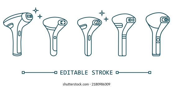 IPL Linear Set editable stroke vector icons. Laser Hair Removal Devices isolated thin line illustration. Laser Pulsed Light Depilator on white background.