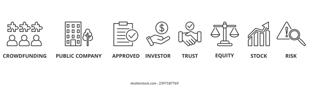 IPO banner web icon vector illustration concept of initial public offering with icon of crowdfunding, public company, approved, investor, trust, equity, stock and risk