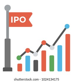 Ipo bar chart flat icon, initial public offering concept