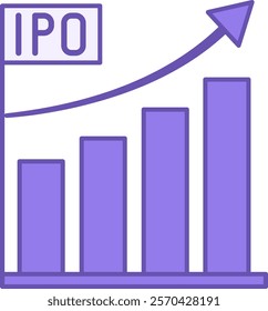 IPO Color Icon. Vector Illustration. Initial Public Sale of Shares of a Joint Stock Company. Rising Chart with Up Arrow. Stock Market Concept