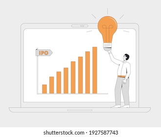 IPO concept. Initial Public Offering. Vector color line art illustration.