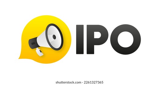 IPO-Konzept. IPO ist das erste öffentliche Angebot. Unternehmen gehen am Aktienmarkt öffentlich. Investment neue Aktien, Geschäftsleute, Händler, Börsenhandel auf IPO. Vektorgrafik.