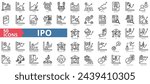 Ipo icon collection set. Containing stocks, trading, shares, equity, stock market, public offering, securities icon. Simple line vector illustration.