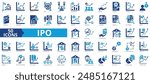 IPO icon collection set. Containing stocks, trading, shares, equity, stock market, public offering, securities icon. Simple flat vector illustration.