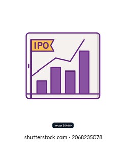 IPO icon. Crowdfunding icons. Startup line icons. Launch Project, Business report and Target. Strategy linear icon set. Quality line set. Vector