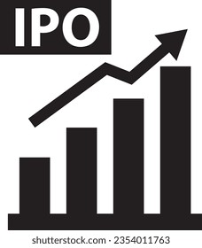 IPO-Symbol. erstes öffentliches Angebotszeichen. Diagramm-Symbol. Flachstil.