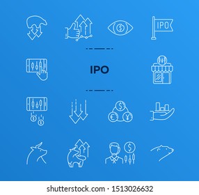 IPO icon set. Trade, money, currency. Wall street concept. Can be used for topics like commerce, stock market, profit