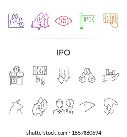 IPO icon set. Trade, money, currency. Wall street concept. Can be used for topics like commerce, stock market, profit