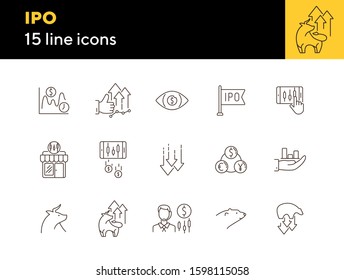 IPO icon set. Trade, money, currency. Wall street concept. Can be used for topics like commerce, stock market, profit