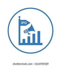 Ipo, initial, offering, public icon. Blue color design.