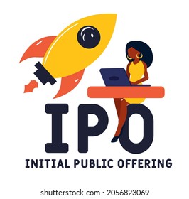 IPO - Acrónimo inicial de oferta pública. fondo de concepto de negocio. Ilustración vectorial para banner de sitio web, materiales de marketing, presentación comercial, publicidad en línea