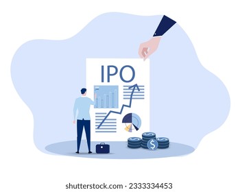 IPO, initial public offering. businessman offer Investing on laptop Concept ,Flat vector illustration.