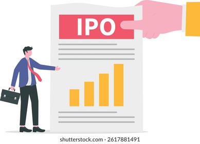 IPO, initial public offering. businessman offer Investing on laptop Concept ,Flat vector illustration.


