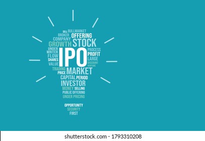 IPO, Initial public offering concept, vector illustration, stock market, bull market, IPO Typography, 