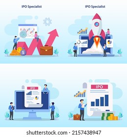 IPO Initial Public Offering Concept. Stock Market Shares Vector Illustration.