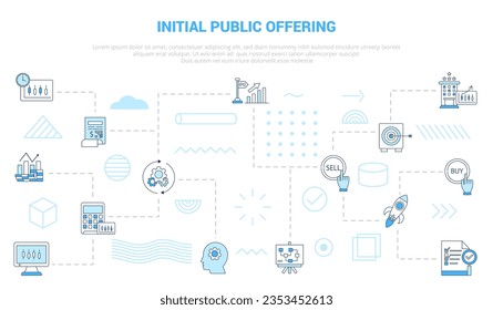 Ipo Public Offering-Konzept mit Symbolsatz Template-Banner mit modernem blauen Farbstil