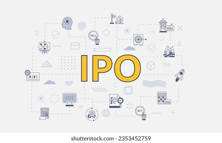 ipo initial public offering concept with icon set with big word or text on center