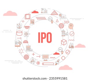 ipo initial public offering concept with icon set template banner and circle round shape