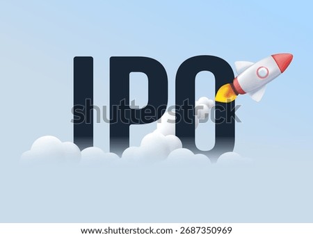 IPO Initial Public Offering finance business concept. 3D render vector illustration of Trading on IPO Initial Public Offering, Business Startup and Stock Market Concept. Public offering share launch