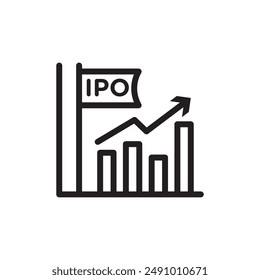 IPO Initial public offering icon Black line art vector logo