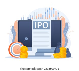 OPI, oferta pública inicial, oportunidad de inversión o beneficio del nuevo concepto de acciones. Rentabilidad de la inversión, soluciones financieras, ingresos pasivos.