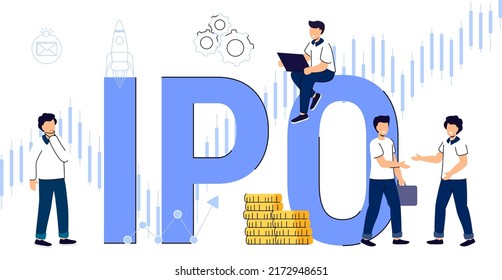 IPO Initial Public Offering Money investment for business with coin Investment opportunity Make profit from new stock concept Trader trading IPO with bullseye target Company go public in stock market