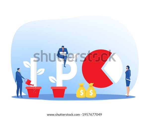 IPO, initial public offering. people\
Investing strategy Concept ,Flat vector\
illustration.
