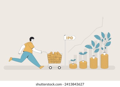 IPO erstes öffentliches Angebot. Aktienanleger. Moderne Vektorgrafik.