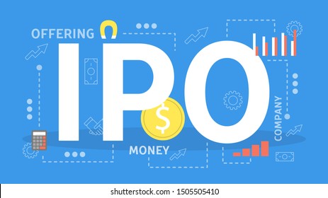 IPO or initial public offering web banner concept. Business company financial strategy. Financial growth. Flat vector illustration