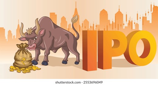 IPO initial public offering web banner creative concept or template design. Vector illustration.