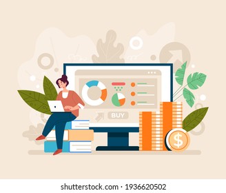 IPO investment financial solutions passive income concept. Vector flat graphic design illustration