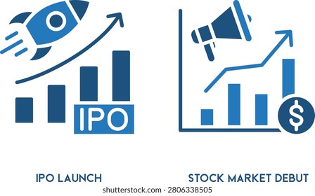 Ipo launch initial public offering stock market debut money growth business vector illustration