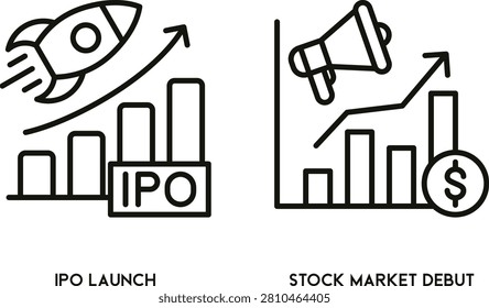 Ipo launch process diagram with stock market debut and dollar symbol illustration vector