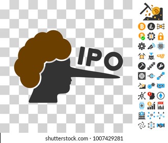 Ipo Lier icon with bonus bitcoin mining and blockchain images. Vector illustration style is flat iconic symbols. Designed for blockchain websites.