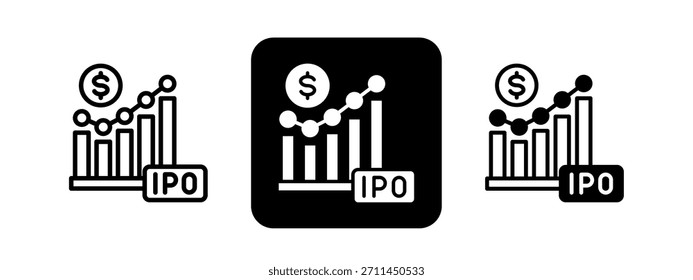 Ipo Market Solid color and black line drawing vector illustration set