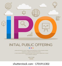  Ipo mean (initial public offering) ,letters and icons,Vector illustration.