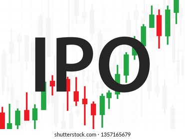IPO sign on Forex candlestick chart background, vector light bac