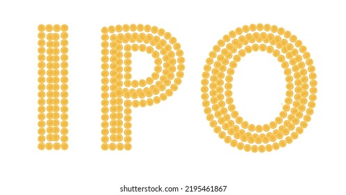 IPO text structured by coins, initial public offering