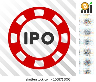 Ipo Token icon with 7 hundred bonus bitcoin mining and blockchain graphic icons. Vector illustration style is flat iconic symbols designed for bitcoin software.