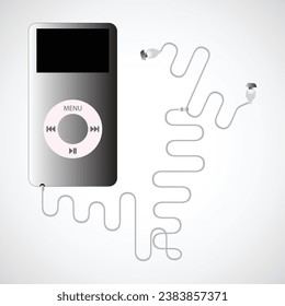 Ipod audio music player with headset vector, illustration. Y2K music player. MP3 player.
