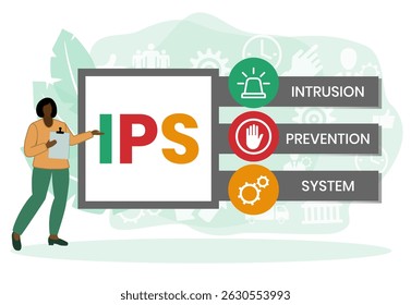 IPS - Sistema de Prevenção de Intrusões acrônimo. plano de fundo do conceito de negócios. conceito de ilustração vetorial com palavras-chave e ícones. ilustração de letras com ícones para banner da Web, folheto, página inicial