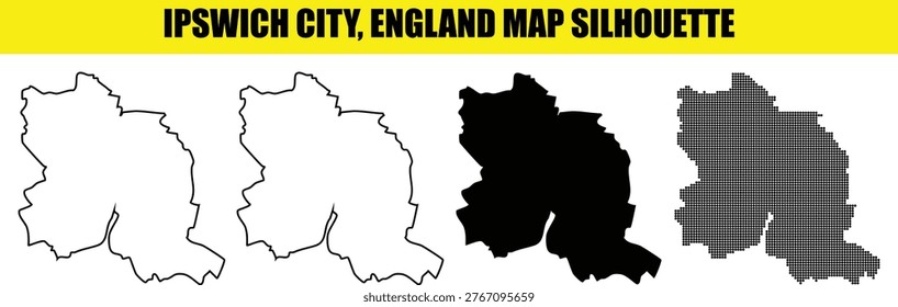 Ipswich city england map silhouette outline filled dot and solid graphic.