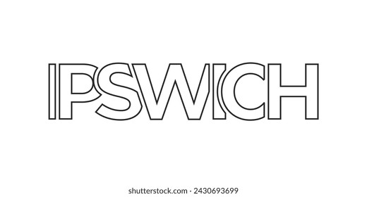 Ipswich city in the United Kingdom design features a geometric style vector illustration with bold typography in a modern font on white background.