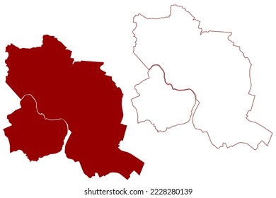 Ipswich Non-metropolitan district (United Kingdom of Great Britain and Northern Ireland, ceremonial county Suffolk, England) map vector illustration, scribble sketch map