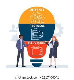 IPTV - Internet protocol television acronym. business concept background. vector illustration concept with keywords and icons. lettering illustration with icons for web banner, flyer, landing pag