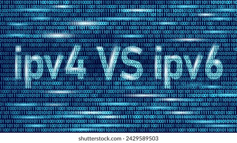 Ipv4 VS ipv6 protocol address web technology. New digital network system. ipv4 address exhaustion problem solving. Communication protocol identification computers