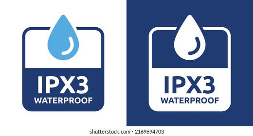 Ipx3 juego de ilustración de símbolo vector impermeable. Signo de etiqueta de insignia a prueba de lluvia. Resistente al agua con icono de gota de agua.