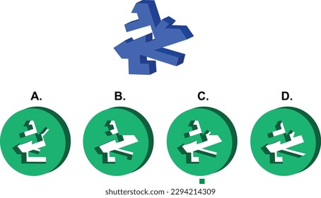 IQ abstract reasoning exam question with one main object at the top and four options