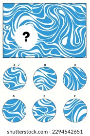 IQ abstract reasoning test question with one main window and six options